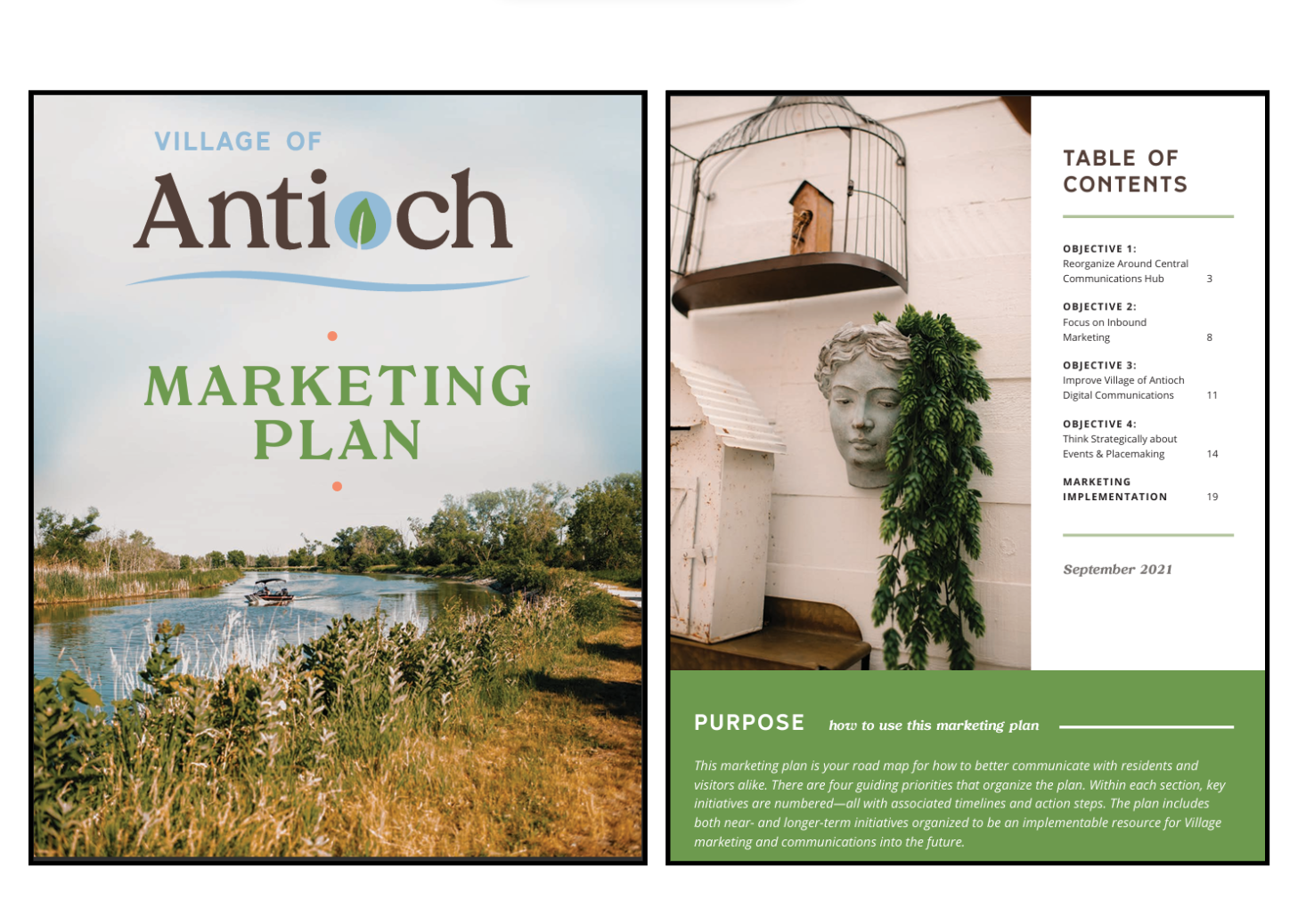 Village of Antioch marketing plan showing strategic objectives for community engagement and local tourism